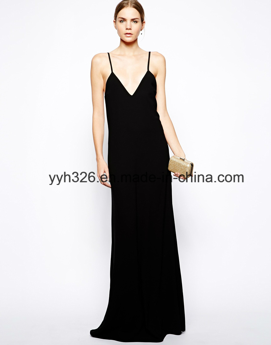 2014 New Hot Black Party Maxi Dress with Low Back