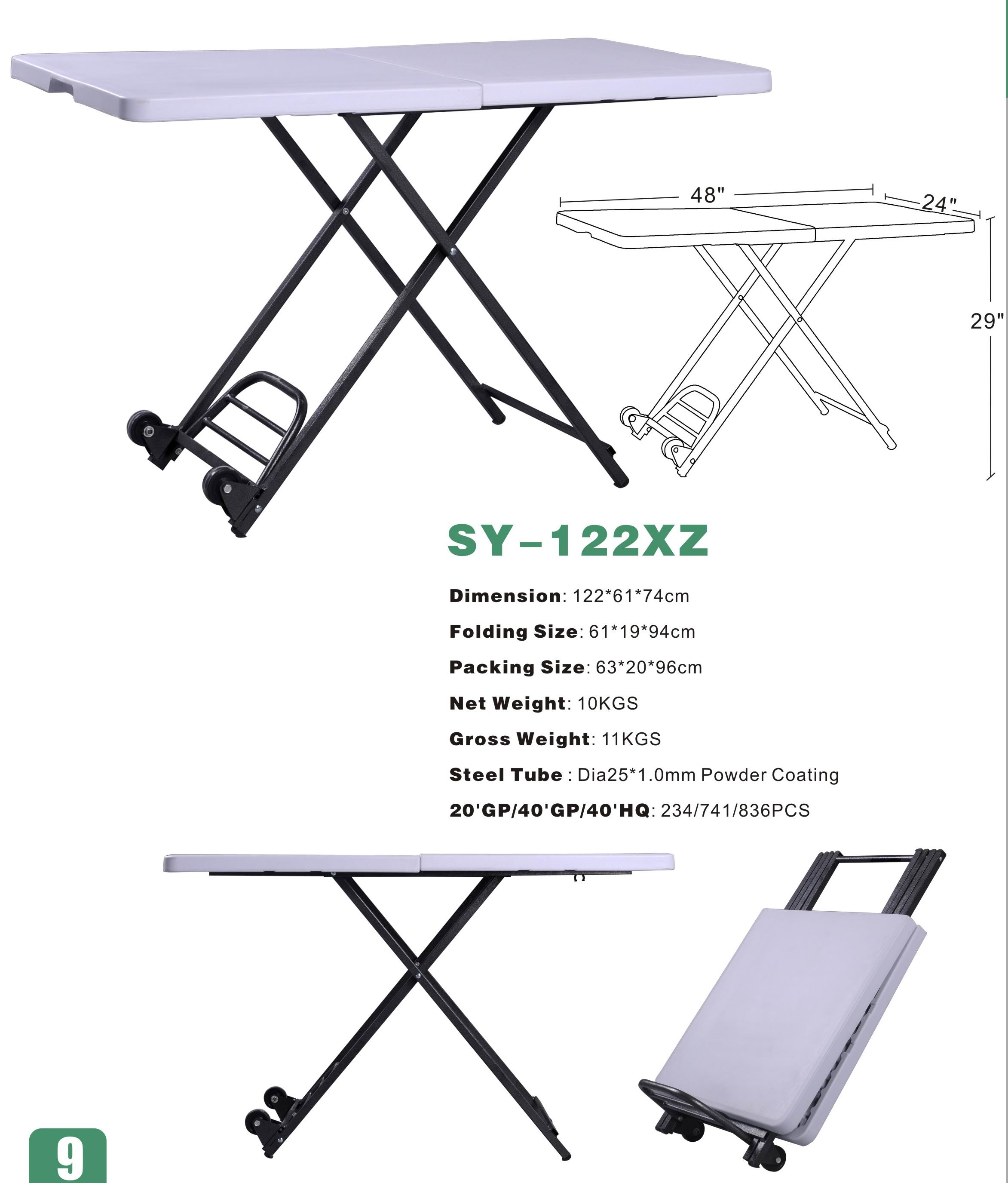 4ft Fold-in-Half Adjustable Protable Table
