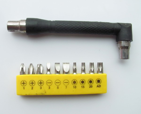 Double Ended 90 Degree Angled Screwdriver + 10pcs Bits