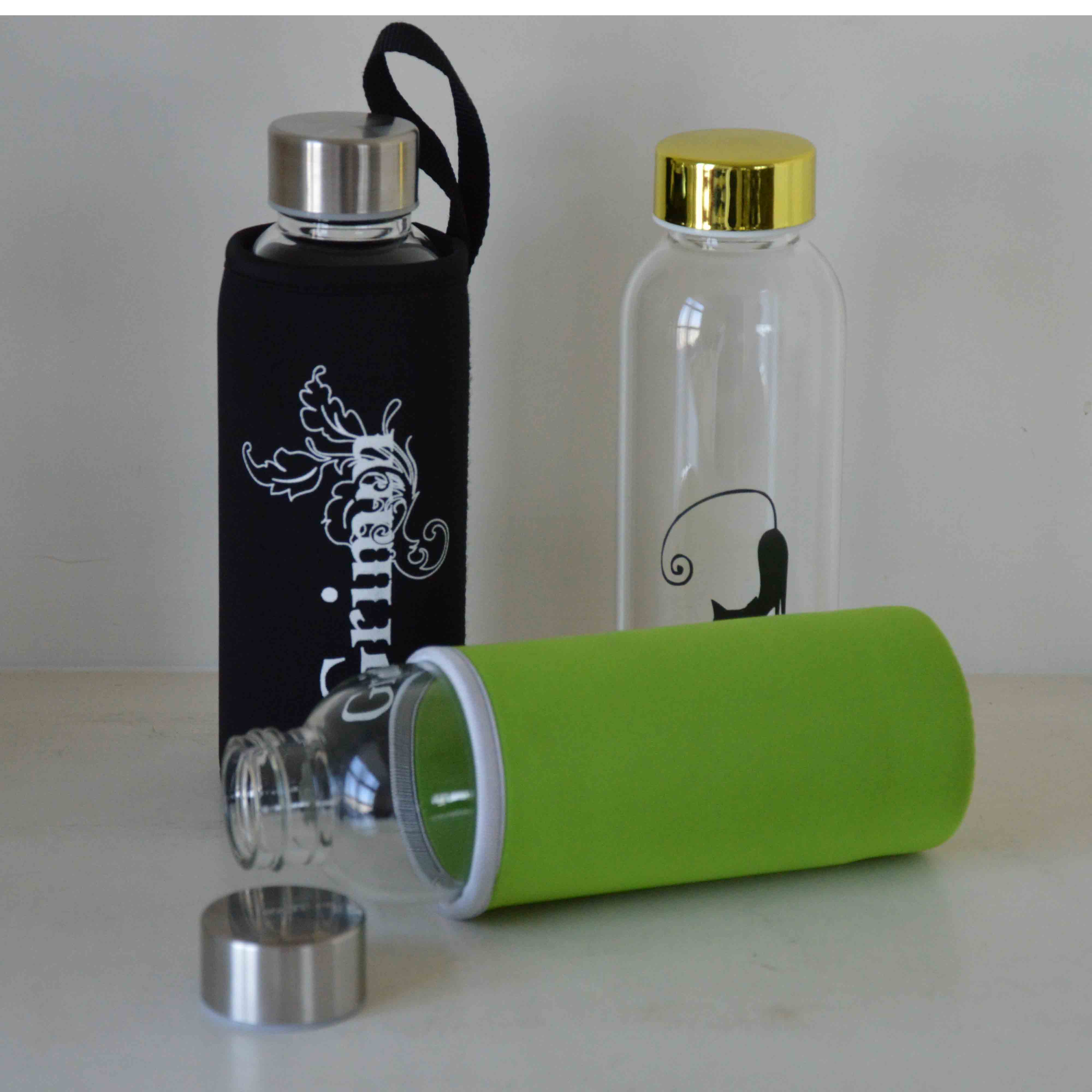 Hot Selling Wholesale Drinking Water Bottle, Glass Bottle with Stainless Steel Lid