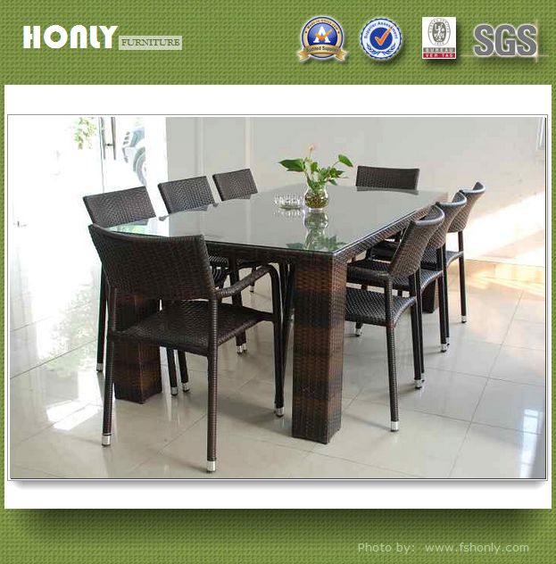 Modern Rectangle Wicker Dining Table with Chair Set