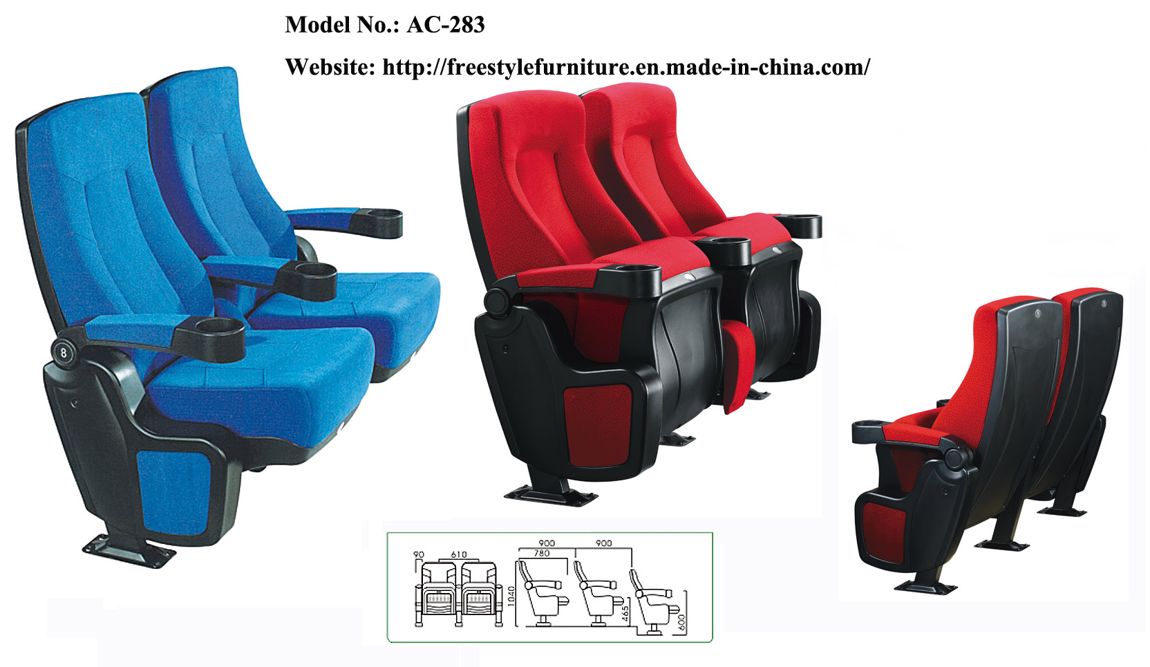 Popular Cinema Seating, Theater Chair, Cinema Chair with Cup Holder Cinema Seating Theater Seating Theater Chair (XC-1006)