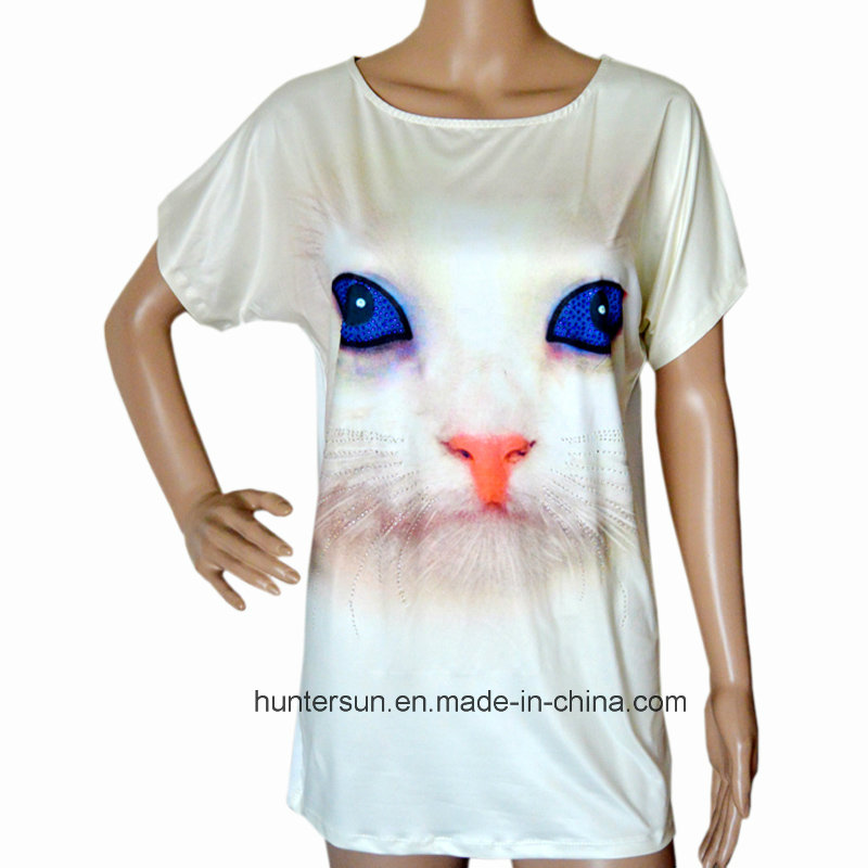 Women Cat Fashion Digital Printed T Shirt (HT7036)