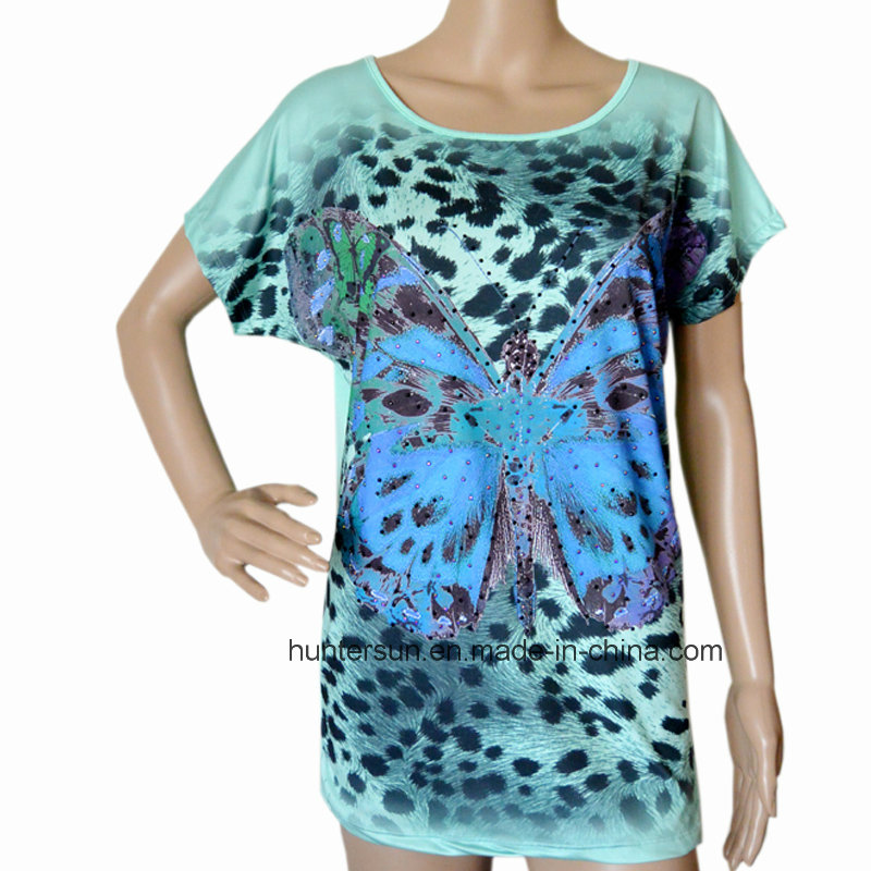 Women Clothes Butterfly Digital Printing T-Shirt (HT7035)