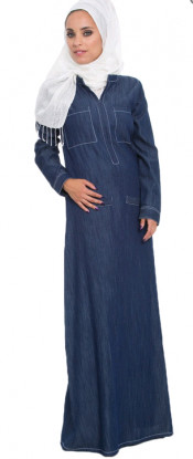 2014 Yyh Blue Denim Women Maxi Abaya Style Muslim Dress