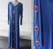 2014 Yyh Women Clothing Blue Flower Muslim Abaya Dress