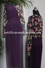 2014 Yyh Women Clothing Floral Purple Maxi Muslim Dress