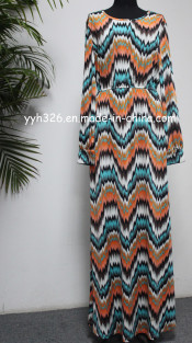 2014 Yyh Women Lady Long Sleeve Chervon Maxi Dress