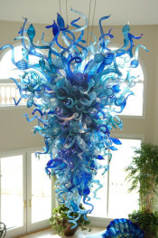 Blue Blown Glass Chandelier Lighting Apply for Hotel Lobby