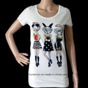 Custom Casual Clothes Printed and Lace Embroidered Women T-Shirt (HT2313)