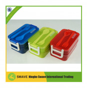 Double Layer Lunch Box with Dividers Chopsticks Spoon Dinner Set Bento Box Y95049