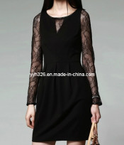 Elegant Long Sleeve Lace Black Dress Casual Dress for Women