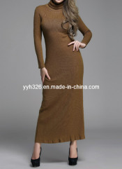 Fashion Women Wool Round Neck Long Dress, Sexy Package Hip Skirt, Women Dress, Ladies Dress