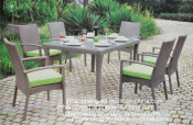 Hot Sale PE Glass Rattan Tables with Armchairs for Garden Dining Furniture