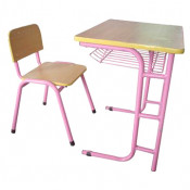 Hot Sale Pink Single School Desk and Chair of Plywood