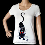 Ladies Casual Printed and Hand Embroidered T Shirt (HT5810)