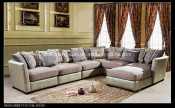 Living Room Furnitures Corner Fabric Wooden Sofa Antique Design Beige Color