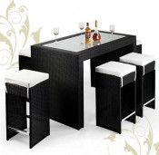 Patio Garden Aluminum PE Rattan Bar Table and Bar Stool Set
