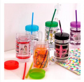 Promotional New Product 16oz Plastic Mason Jar with Straw