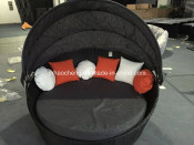 Rattan Bed Cheap Rattan Round Bed Outdoor Lounge Bed with Canopy Rattan Sunbed Hc-W-Lb06