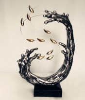 Silvery Sea Wave Gold Fish Resin Sculpture for Table Decoration