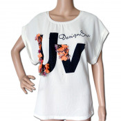 Women Fashion Letter Printed and Chiffon Embroidered T-Shirt (HT7056)