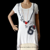 Women Fashion Long Printed and Embroidered T Shirt (HT9022)