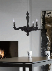 Wood Matt Black Chandelier Pendant Lamp (1021S-3)