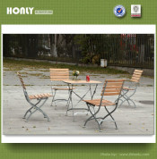 Wrought Iron Solid Wood Garden Table Set Space-Saving Folding Table and Chairs