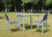2-Years of Warranty Teak Wood Textilene Garden Table Set