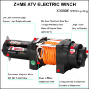 3000lbs Pulling DC 12V Electric Winch with Synthetic Rope