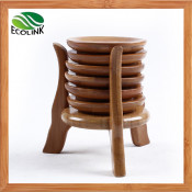 6PCS Round Bamboo Tea Cup Mat with Storage Rack