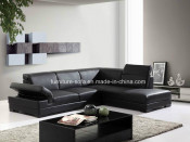 Armrest L Shape Black Wood Top Leather Sofa with Table (S007)