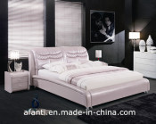 Bedroom Furniture Pink Double Leather Bed for Girls (J308)