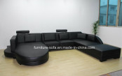 Black Home Furniture Big Size Wood Frame Leather Sofa (S221)