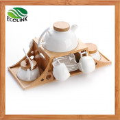Ceramic Coffee Set with Bamboo Stand