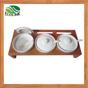 Ceramic Cruet Set with Bamboo Holder