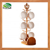 Ceramic Cup & Saucer Set with Bamboo Stand