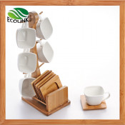 Ceramic Cup and Bamboo Coaster Set