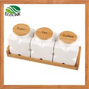 Ceramic Seal Bottle / Storage Jar Set with Bamboo Stand