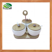 Ceramic Seasoning Jar Set with Portable Bamboo Stand