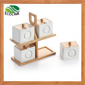 Ceramic Seasoning Pot Set with 2 Tier Bamboo Stand