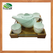Ceramic Tea Set Drink Set with Bamboo Tray