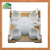 Ceramic Water Cup Set with Bamboo Tray