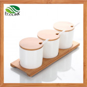 Customize Ceramic Sugar / Spice Jar with Bamboo Stand