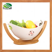 Decorative Ceramic Fruit Bowl with Bamboo Rack Stand