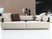 European Modern Wood & Fabric Seat Sofa