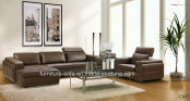 Furniture Brown Color Wood L Shape Corner Leather Sofa (S026)