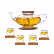 Glass Coffee Set W/ Bamboo Coaster