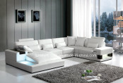 High Back White Sectional Leather Sofa with Table and Light (S072)